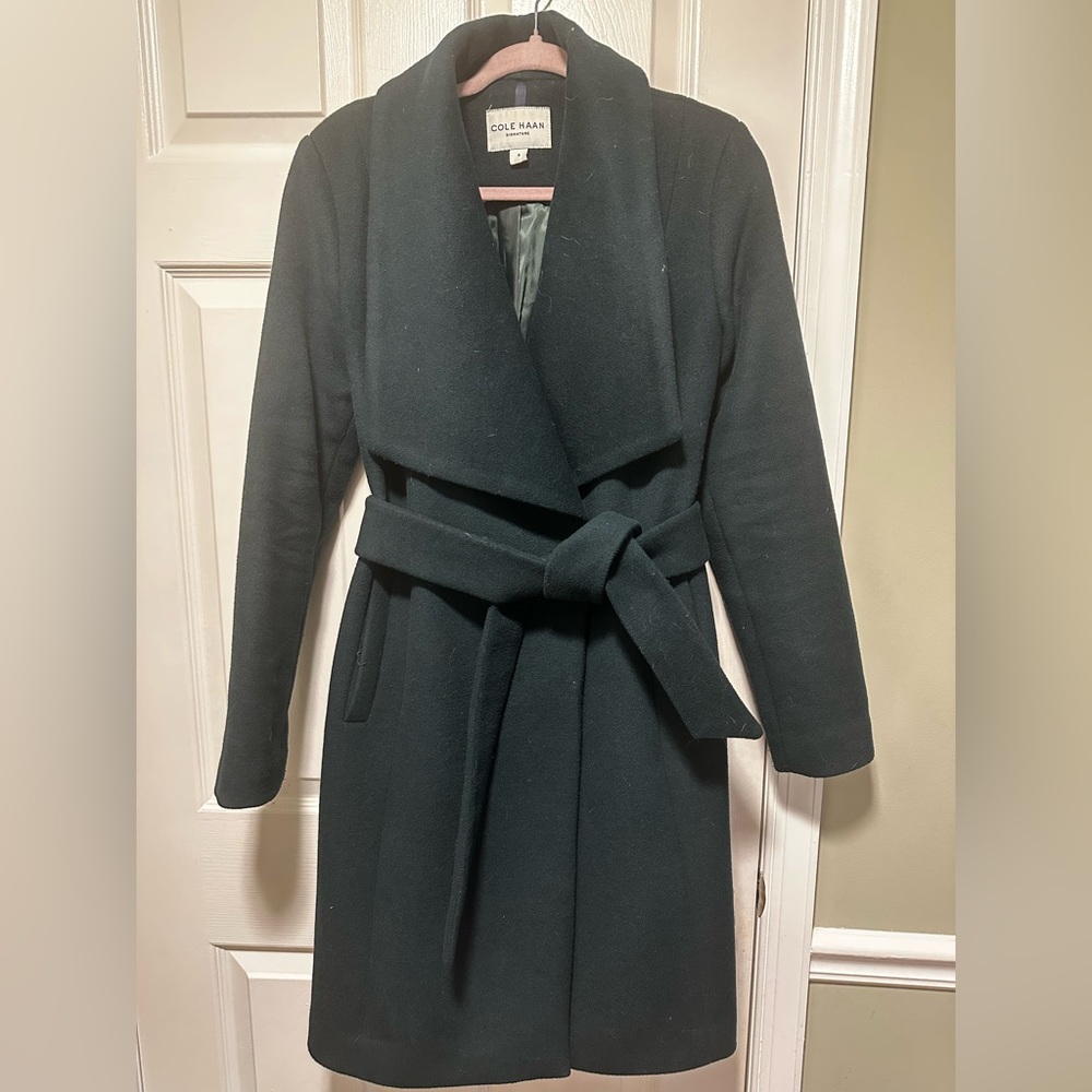 Cole Haan Dark Green Belted Coat - Size 6 - Excellent Condition!